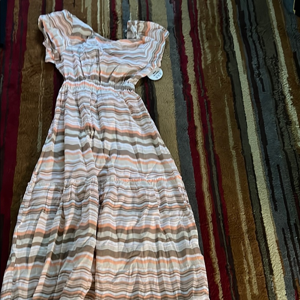 Macy's Backless Striped Dress - Pink and Brown